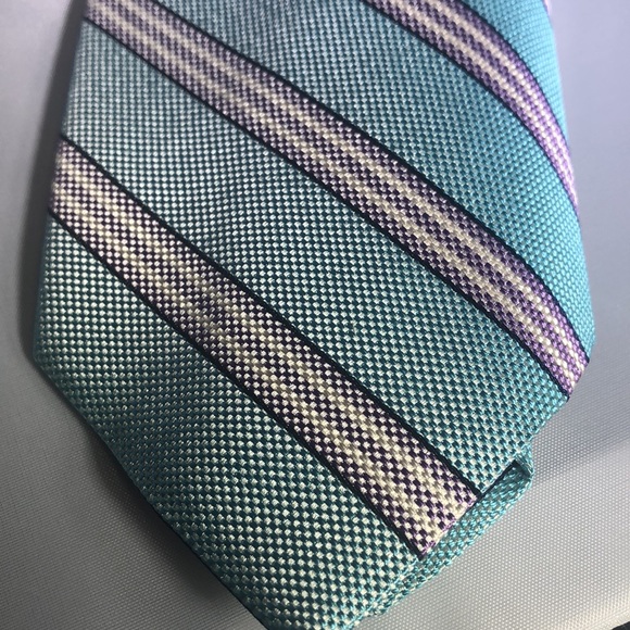 Brooks Brothers “346” Pure Silk Mens Tie Blueish Green, Purple & White Stripes - Picture 2 of 7